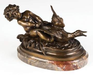Auguste Moreau (French, 1826-1897) Bronze of a Putti and Goose