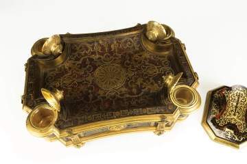 Boulle and Gilt Bronze Desk Set with Inkwells with  a Letter Clip