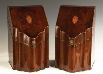 A Fine Pair of Federal Figured Mahogany Inlaid Knife Boxes