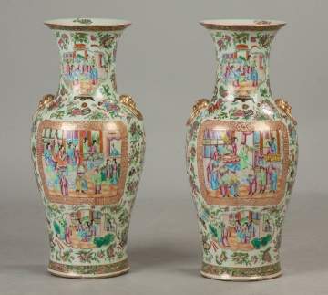 Pair of Chinese Famille Rose Floor Vases
