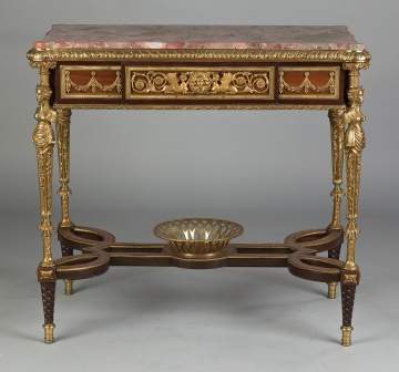 French Style Mahogany and Gilt Bronze Side Table with Drawer