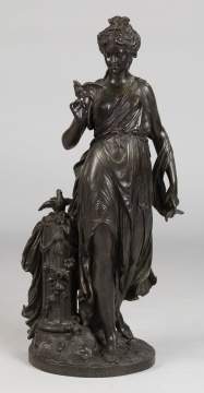 Jean-Louis Gregoire (French, 1840-1890) Bronze Sculpture, Woman with Birds 
