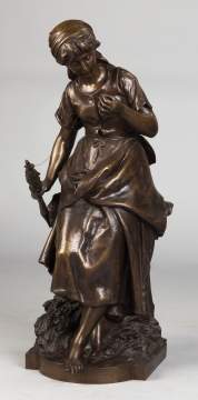 Mathurin Moreau (French, 1822-1912) Bronze of  Woman Spinning Yarn