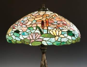 Wilkinson Water Lily and Cattail Leaded Glass Table Lamp