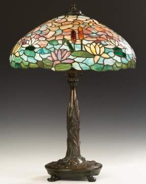 Wilkinson Water Lily and Cattail Leaded Glass Table Lamp