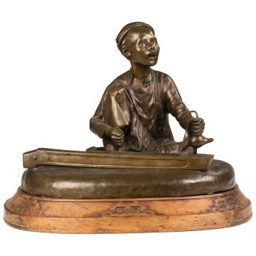 Hoang-Xuan Lan, Bronze of a Young Asian Boy  Playing Musical Instrument