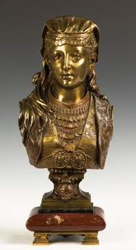 Zacharie Rimbez (French, 19th century) "Jeune Egyptienne" Patinaed Bronze Bust Middle Eastern Lady