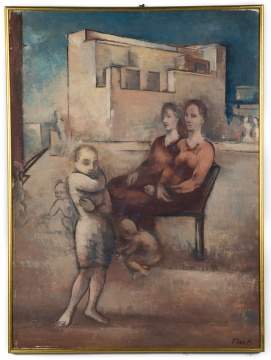 Joseph Floch (American/Austrian, 1894-1977) Women and  Children with an Architectural Background
