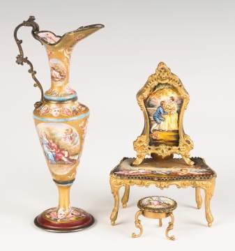 Viennese Enameled Ewer and Dressing Table with Music Box