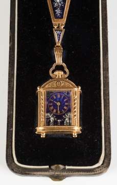 Fine French Enameled and Gold Pendant Watch