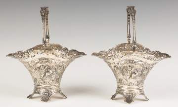 Silver Reticulated Baskets with Cherubs and Glass Liners