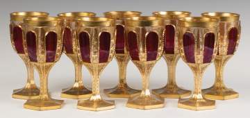 Bohemian Cranberry and Gold Leaf Goblets