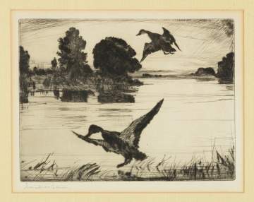 Frank W. Benson (American, 1862-1951) Ducks &  Marsh