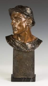Adolf Josef Pohl  (Austrian, 1872-1930) Bronze  Bust of a Young Man with a Hat