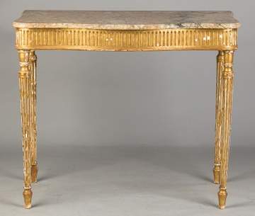 French Gilt Wood and Marble Top Console Table