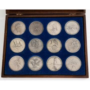 Salvador Dali (Spanish, 1904-1989) Homage to  Israel, 1973 - Set of 12 Silver Medals