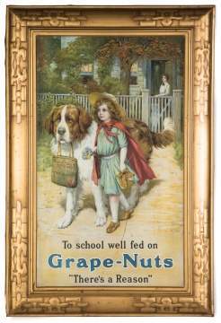 Vintage Tin Lithographed Self-Framed Grape Nuts  Sign