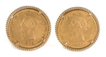 1882 Ten Dollar Liberty Head Gold Coin Cuff Links