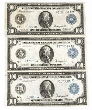 Three 1914 One Hundred Dollar Bills