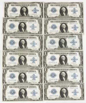 Twelve 1923 One Dollar Bills