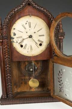 J.C. Brown Ripple Front Gothic Four Steeple Shelf  Clock