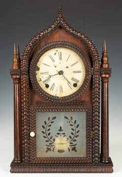 J.C. Brown Ripple Front Gothic Four Steeple Shelf  Clock