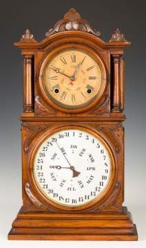 E. Ingraham & Co. Double Dial Calendar Shelf  Clock