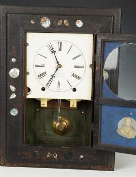 J. C. Brown Paper Mache, Lacquered and Mother-of-Pearl Shelf Clock