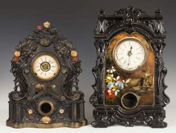 Two Victorian Iron Front Shelf Clocks
