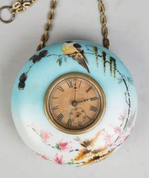 Welch Painted Glass Hanging Clock