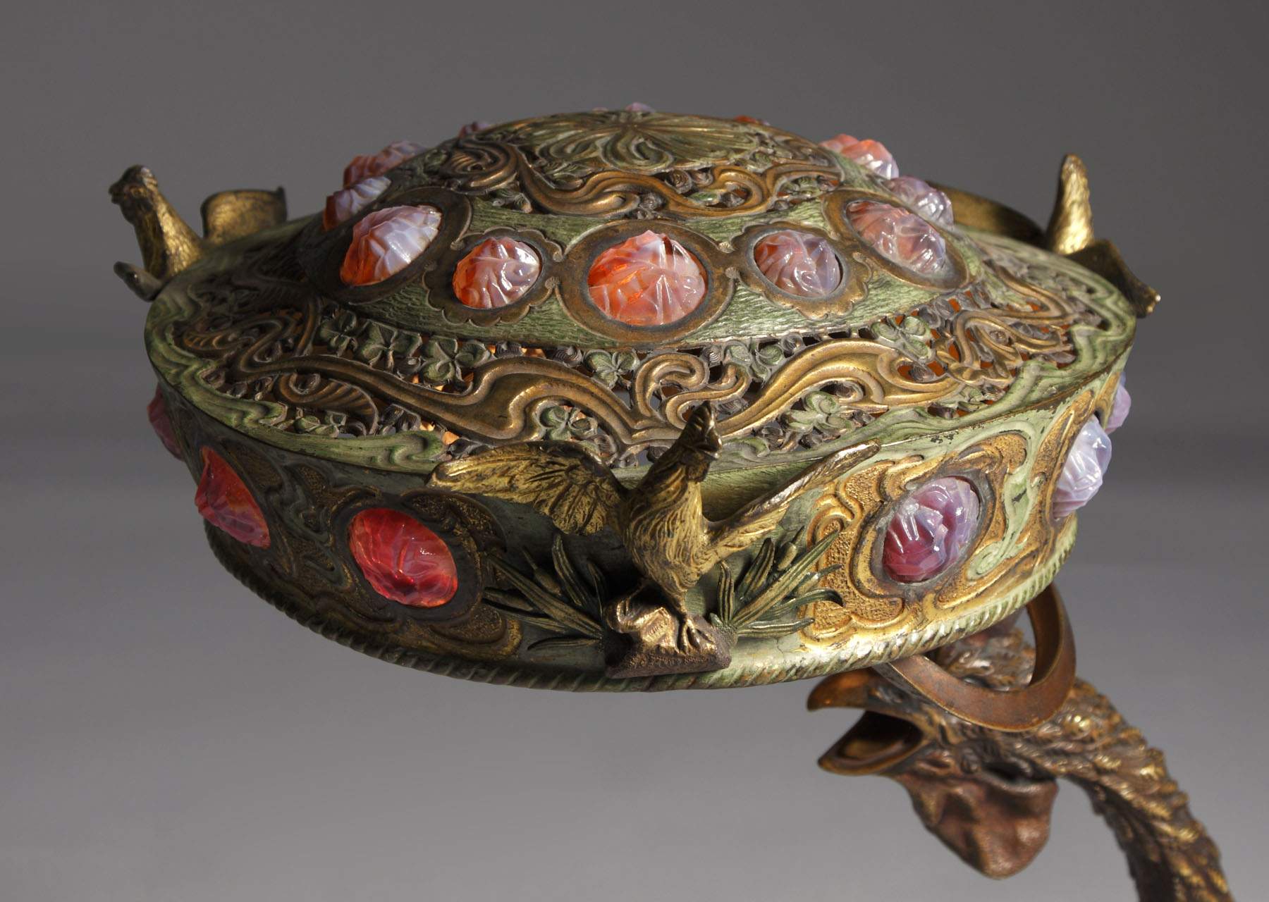 Unusual Austrian Bronze & Jeweled Table Lamp 