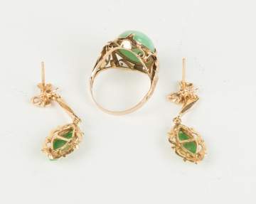 14K Gold and Jade Ring and Earrings