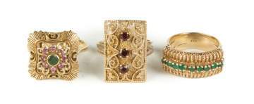 Three Vintage Gold and Gemstone Rings