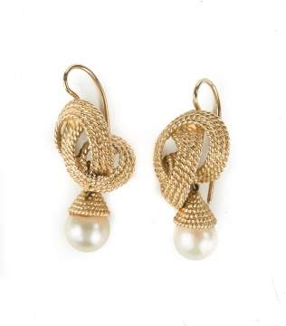 Vintage 10K Gold and Cultured Pearl Earrings