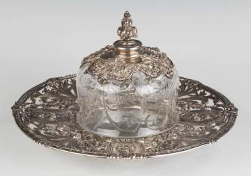 Sterling Silver Repousse Tray with a Cut Glass Cover
