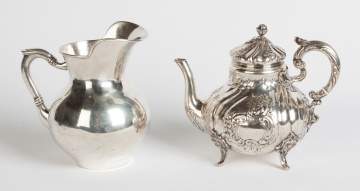 Silver Pitcher and Repousse Teapot