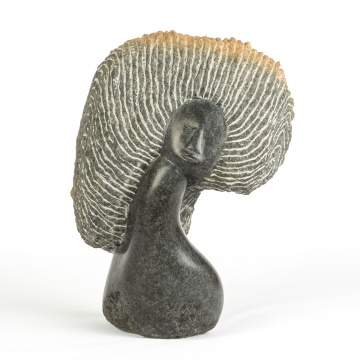Lazarus Takawira (Zimbabwe) Muroora (Daughter-In-Law), Stone Sculpture of a Woman's Head with Incised Headdress