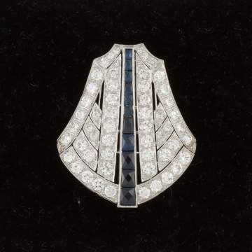 Platinum Art Deco Design Bell Shaped Brooch