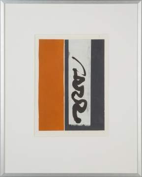 Herman Alfred Sigg, Orange, Black and White Strands with Black Drawing in Center