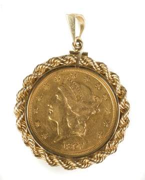 1897 Twenty Dollar Liberty Head Gold Coin Mounted in a Pendant