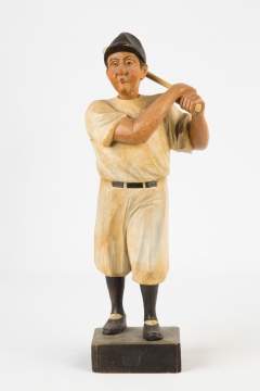 Carved and Painted German Mechanical Whistler of a Baseball Player