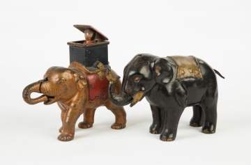 Two Cast Iron Semi-Mechanical Elephant Banks