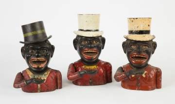 Three Black Boy Cast Iron Mechanical Banks with Top Hats