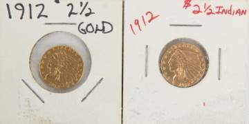Two 1912 Indian Head $2.50 Gold Coins