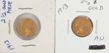 Two 1913 Indian Head $2.50 Gold Coins