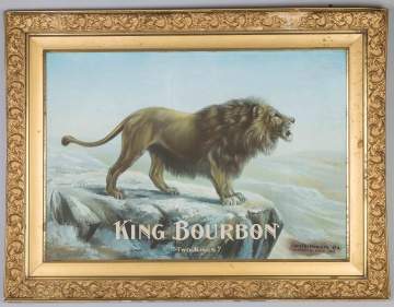 King Bourbon "Two Kings" Tin Lithograph Advertising Sign