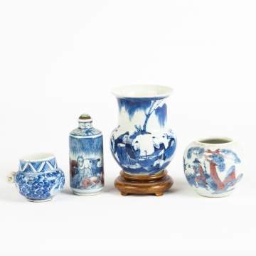 Chinese Blue and White Porcelain Vases and Snuff  Bottle