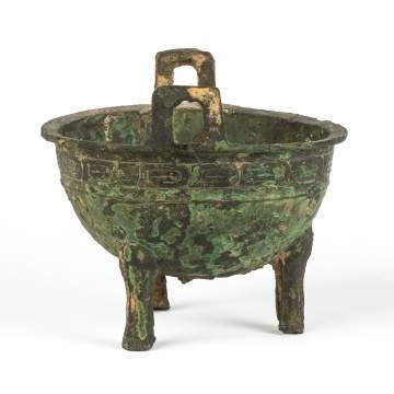 Chinese Bronze Handled and Footed Cooking Pot
