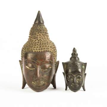 Two Tibetan Bronze Buddha Heads