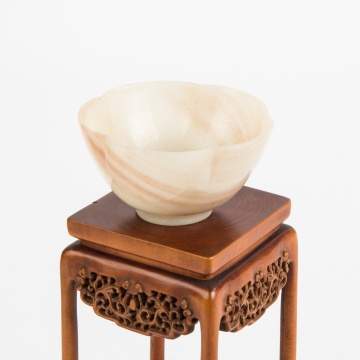 Chinese Miniature Jade Bowl & Carved Teakwood  Stand